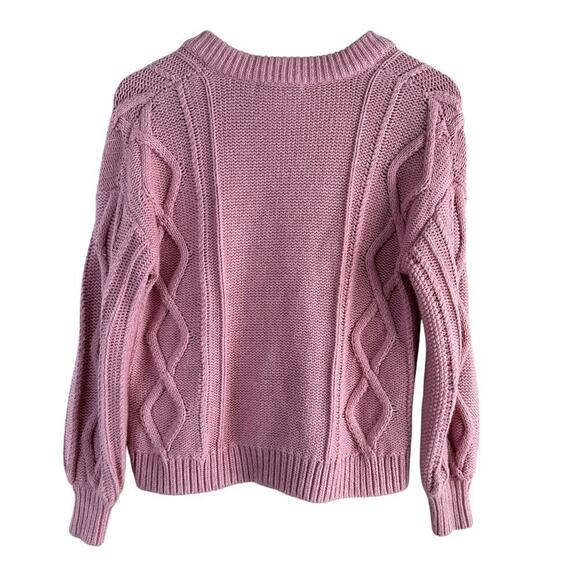 Madewell Pink Augustus Cable Knit V-Neck Sweater‎ 100% Cotton, Size XS - Picture 10 of 12
